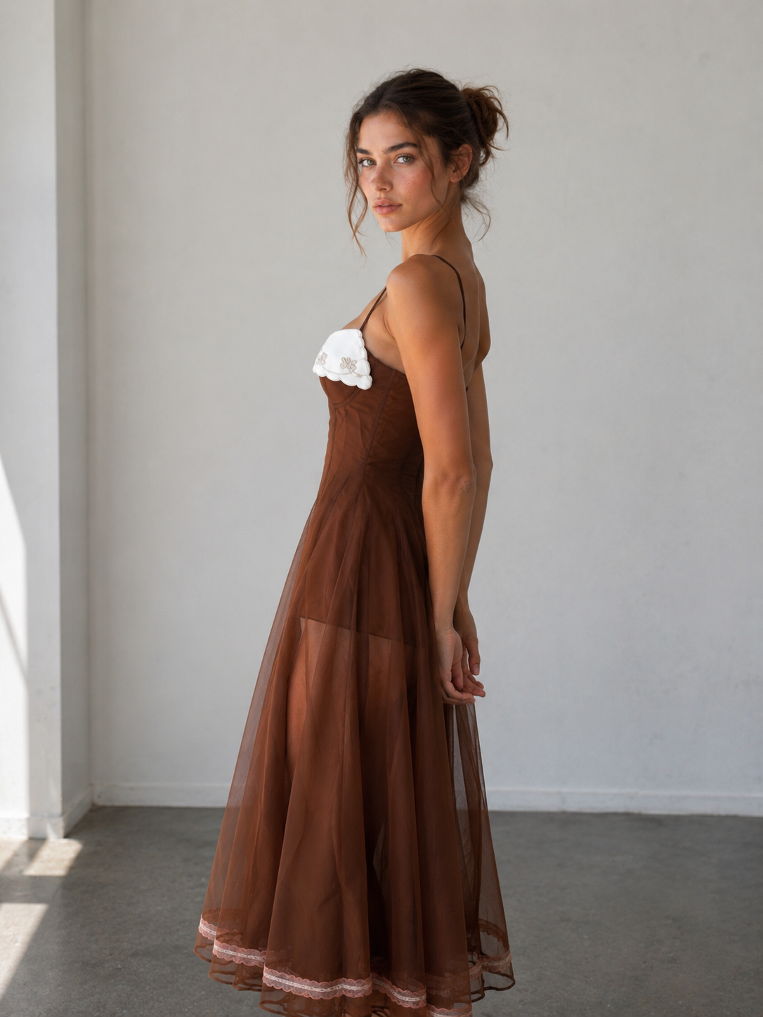 Chocolate Lace Contrast Midi Dress