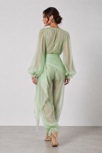 Celestine Sheer Draped Jumpsuit – Mint