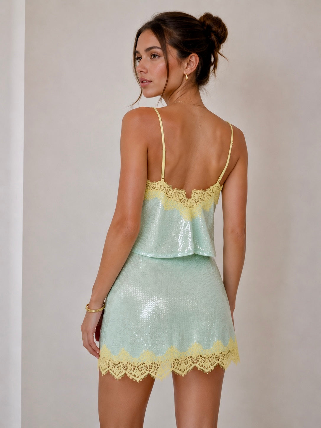 Isla Sequin Lace Set – Mint Glow