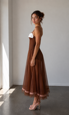 Chocolate Lace Contrast Midi Dress