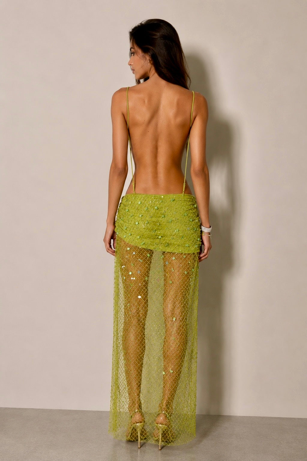 Sienna Embellished Cut-Out Maxi Dress – Olive Green