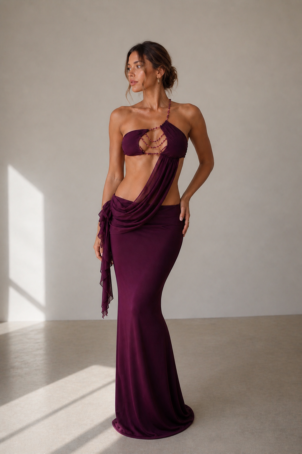 Valentina Plum Draped Maxi Dress