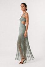 Aurelia Sage Fringe Gown