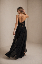 Noir Blossom Lace Evening Dress