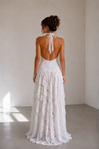Luvea Noir Lace Halter Maxi Dress