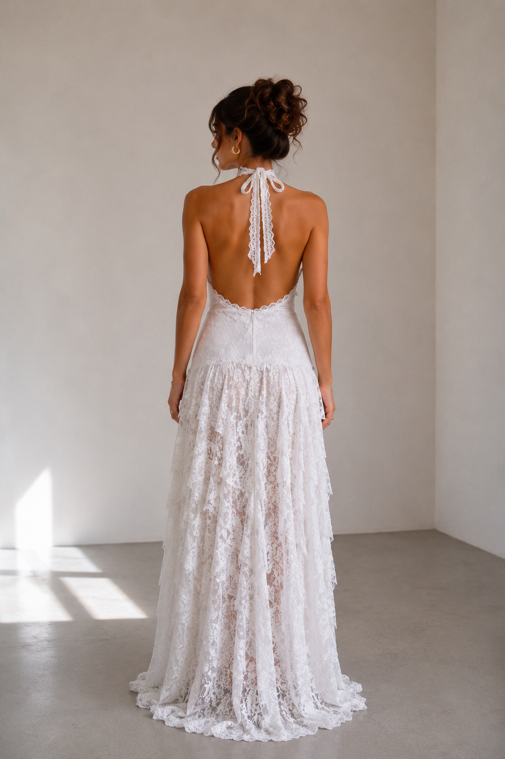 Luvea Noir Lace Halter Maxi Dress