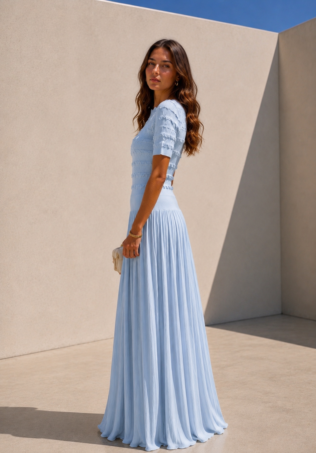 Elise Textured Pleated Maxi Dress