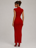 Rosette Crystal Contour Maxi Dress – Ruby Red