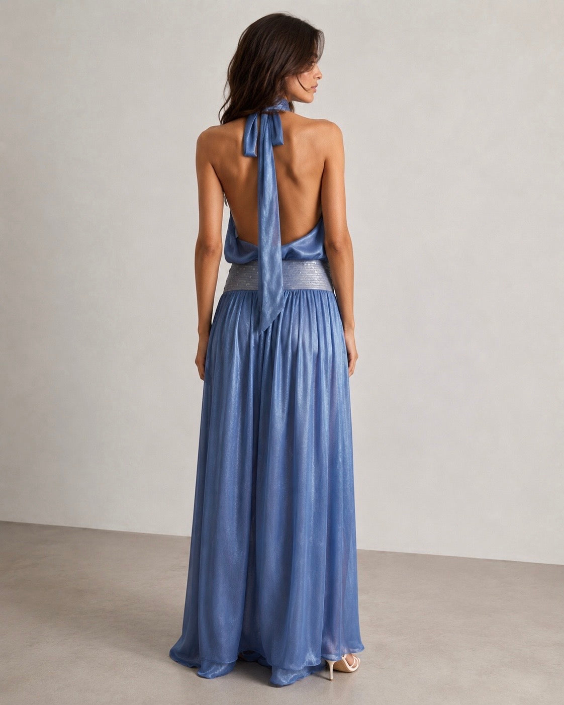 Luvéa | Elara Shimmer Halter Maxi Dress
