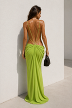 Lime Cut-Out Draped Maxi Dress
