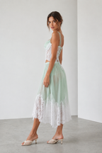 Élodie Mint Lace Corset & Chiffon Midi Skirt Set