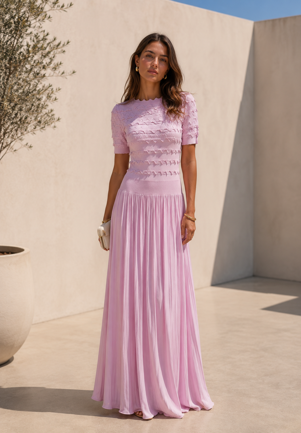 Elise Textured Pleated Maxi Dress