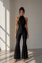 Selene Black Halter Flare Jumpsuit
