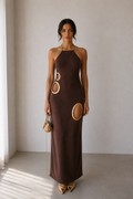 Aurelia Gold Ring Halter Maxi Dress – Chocolate Brown