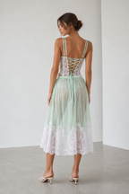 Élodie Mint Lace Corset & Chiffon Midi Skirt Set