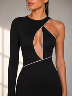 Arielle Asymmetric Crystal Trim Mini Dress