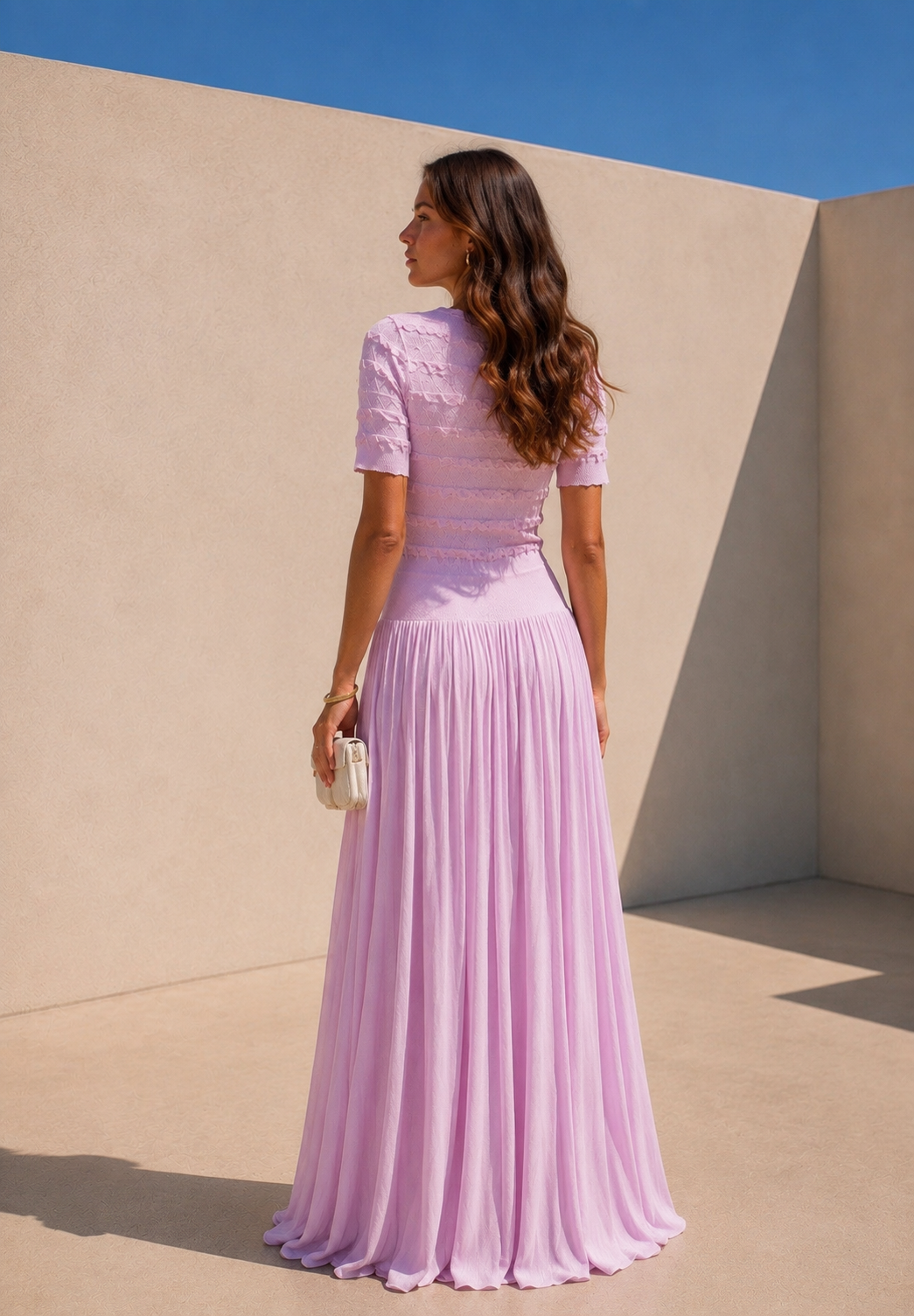 Elise Textured Pleated Maxi Dress