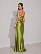 Aveline Strapless Satin Gown – Olive Green