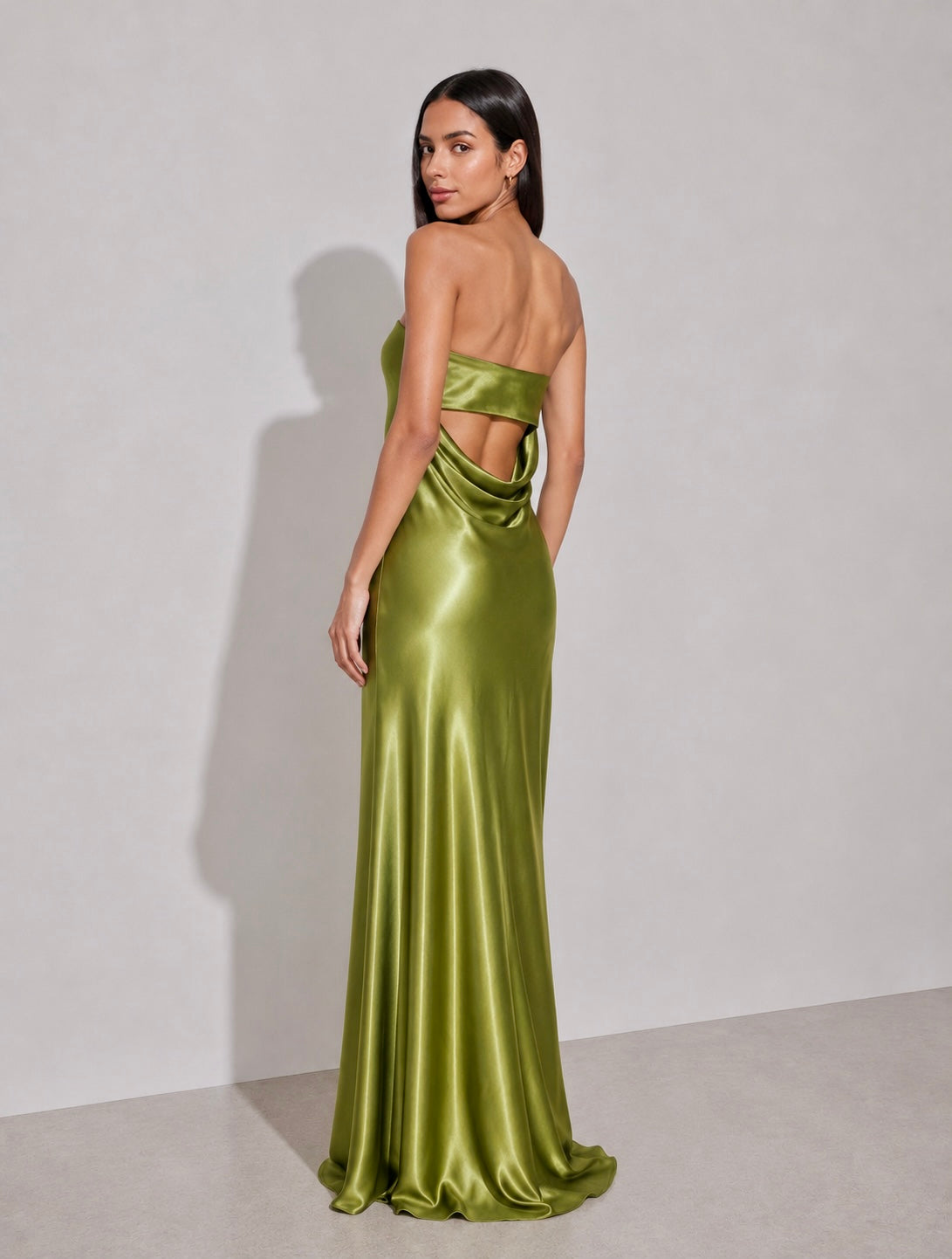 Aveline Strapless Satin Gown – Olive Green