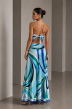Luvéa Éloise Printed Satin Scarf Set – Ocean Blue