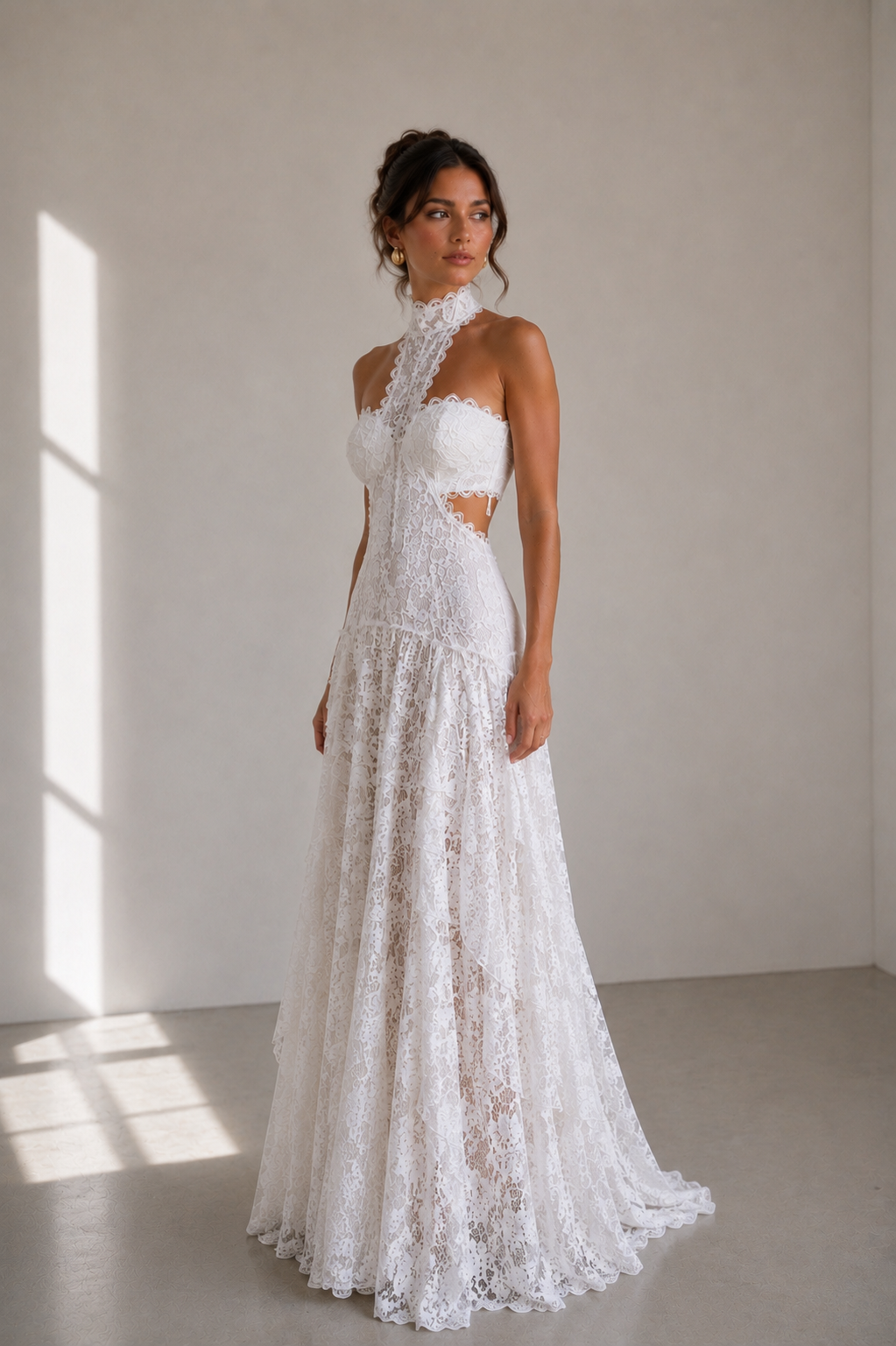 Luvea Noir Lace Halter Maxi Dress