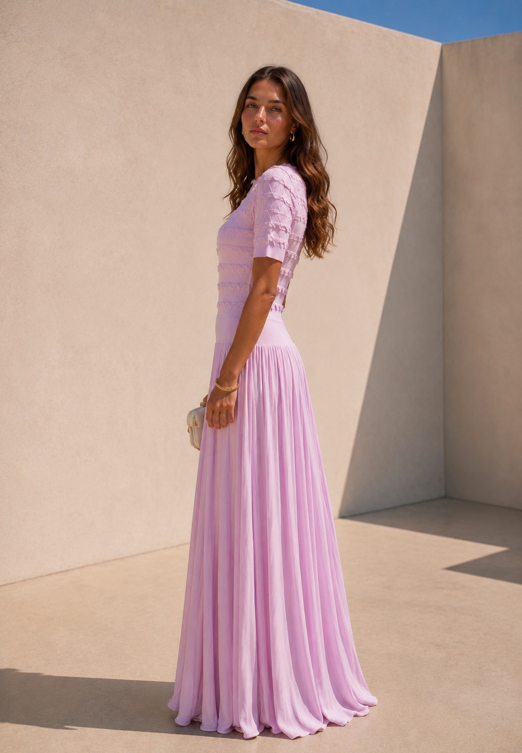 Elise Textured Pleated Maxi Dress