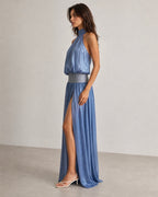 Luvéa | Elara Shimmer Halter Maxi Dress