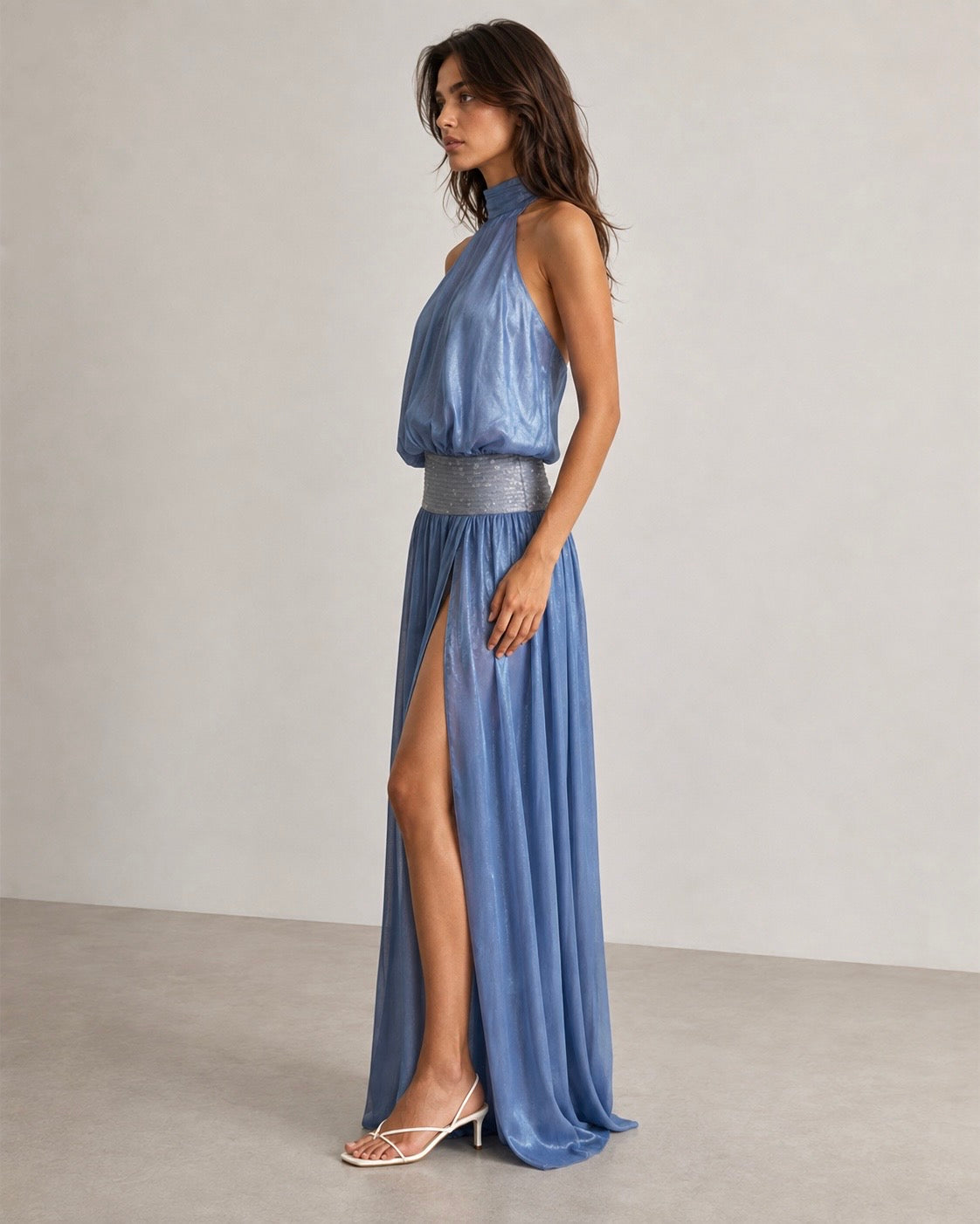 Luvéa | Elara Shimmer Halter Maxi Dress