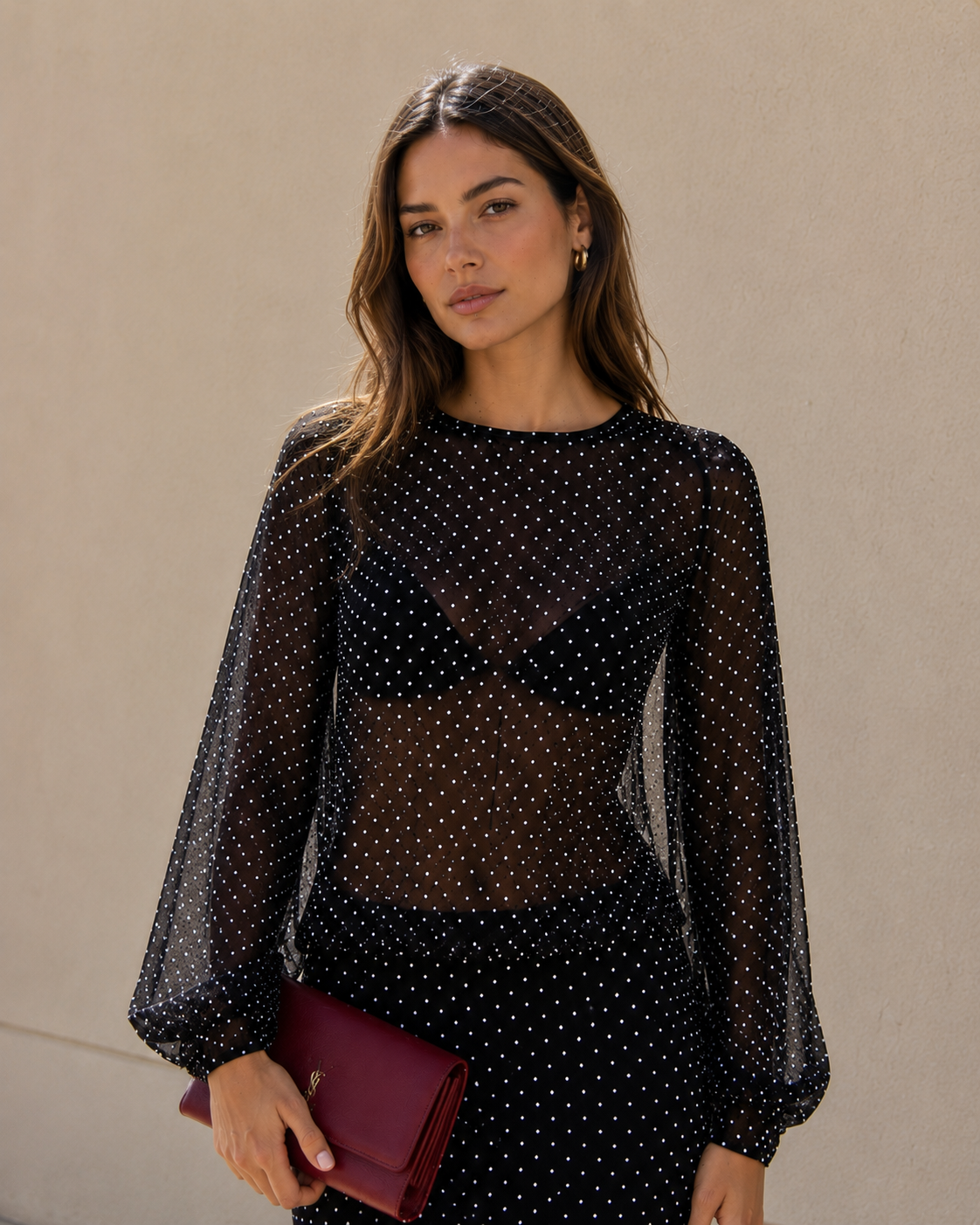 Noir Dot Mesh Maxi Dress