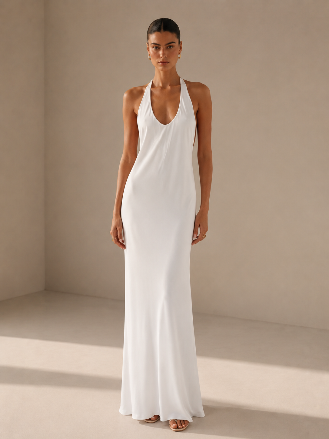 Isabella Open-Back Halter Maxi Dress.