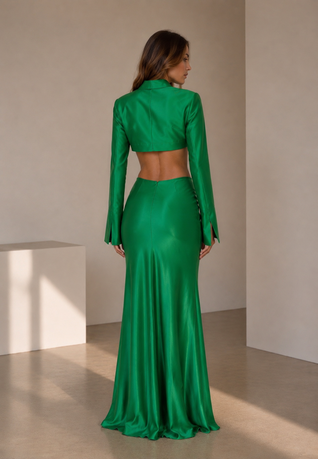 Emerald Satin Two-Piece Set