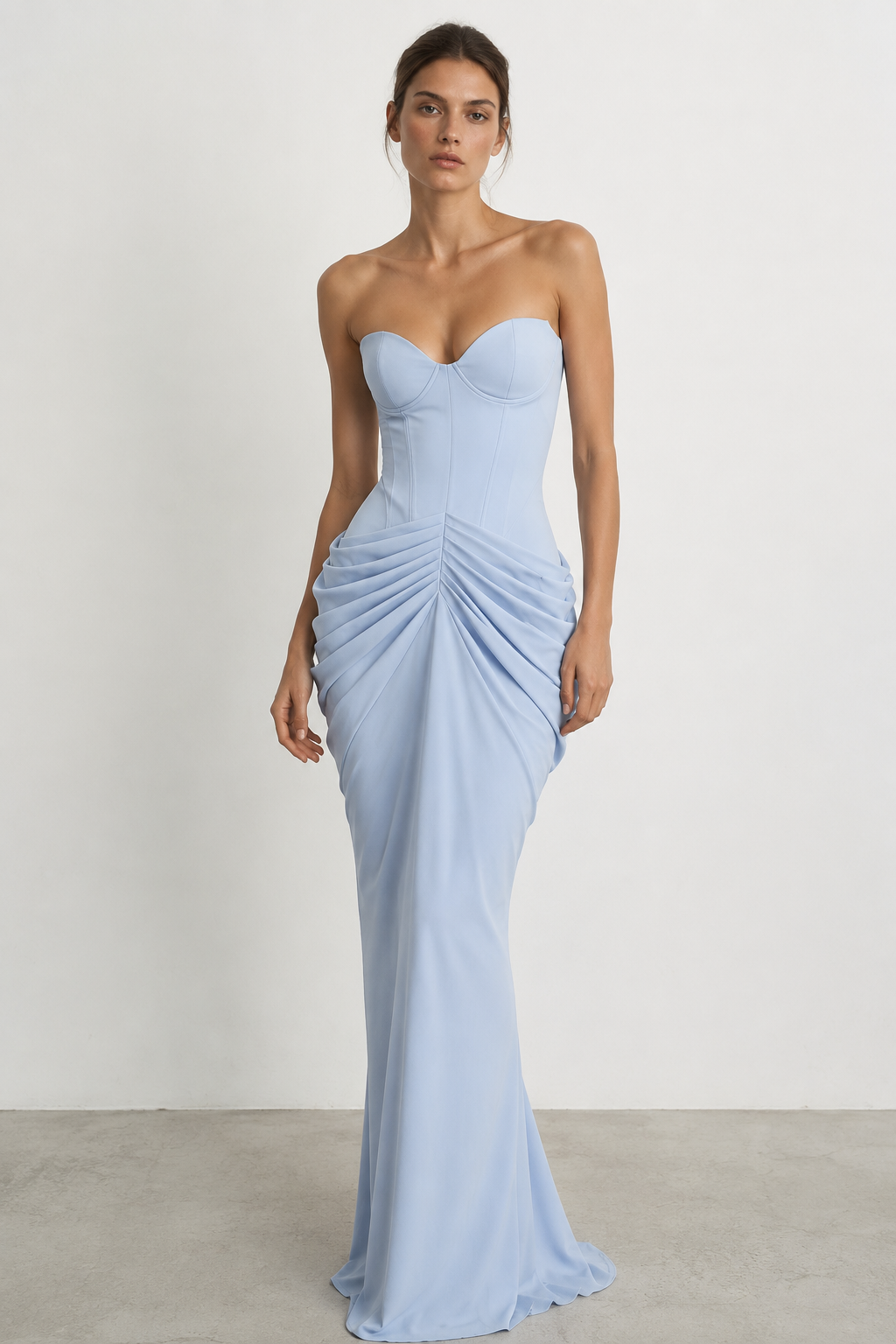 Alessia Draped Corset Maxi Dress – Sky Blue