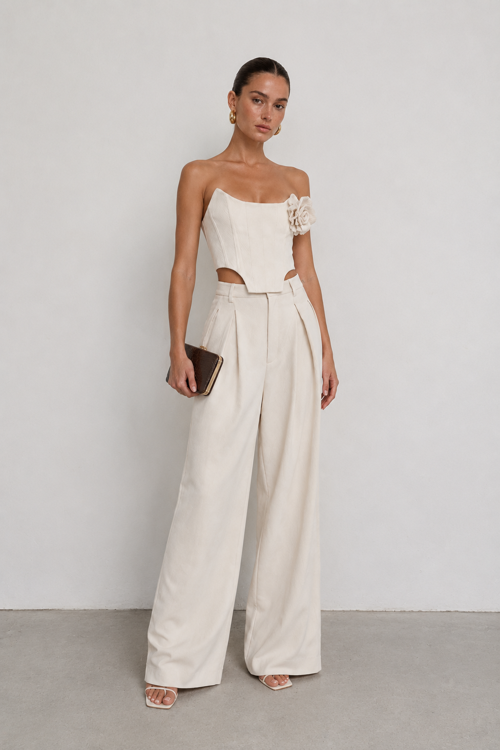 Rosalie Ivory Corset Wide-Leg Set