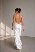 White Satin Lace Slip Dress – Elegant Minimal Luxury