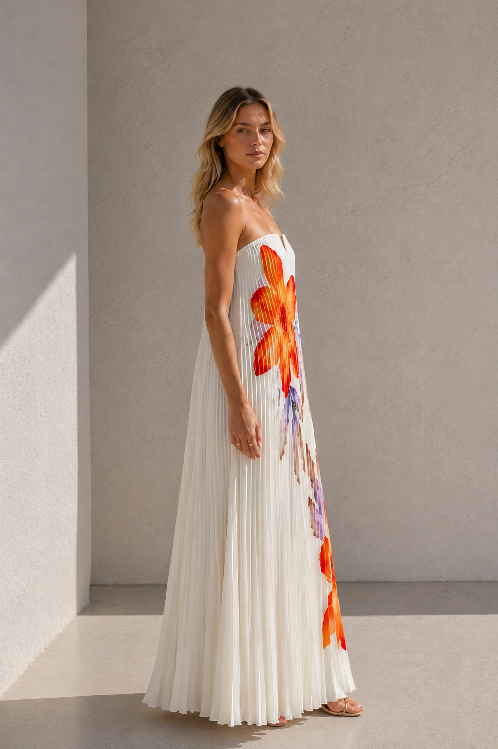 Marbella Pleated Floral Maxi Dress