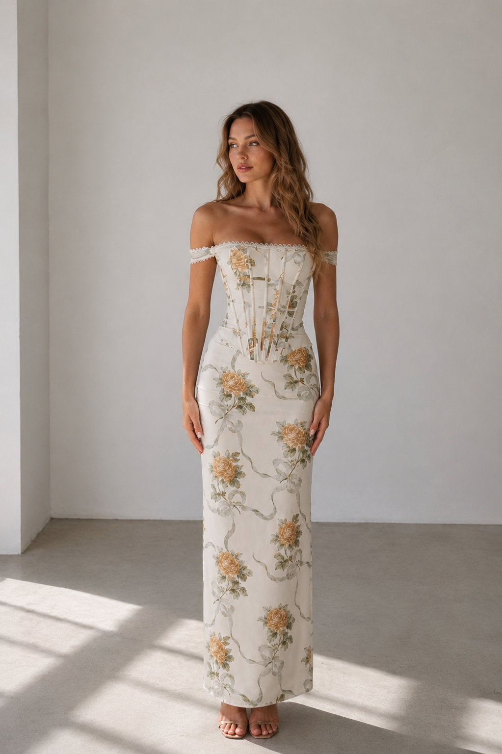Élodie Ivory Floral Corset Two-Piece Set
