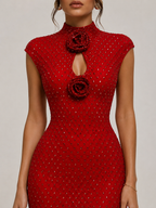 Rosette Crystal Contour Maxi Dress – Ruby Red