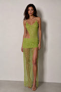 Sienna Embellished Cut-Out Maxi Dress – Olive Green
