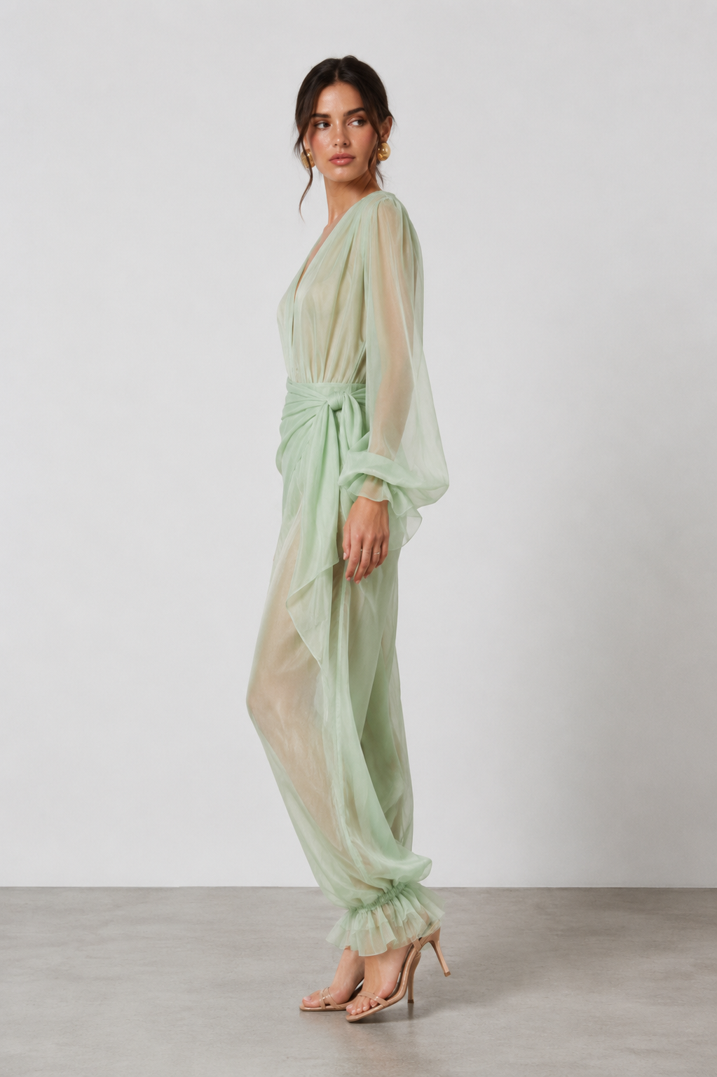 Celestine Sheer Draped Jumpsuit – Mint