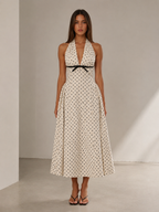 Amélie Halter Polka Midi Dress