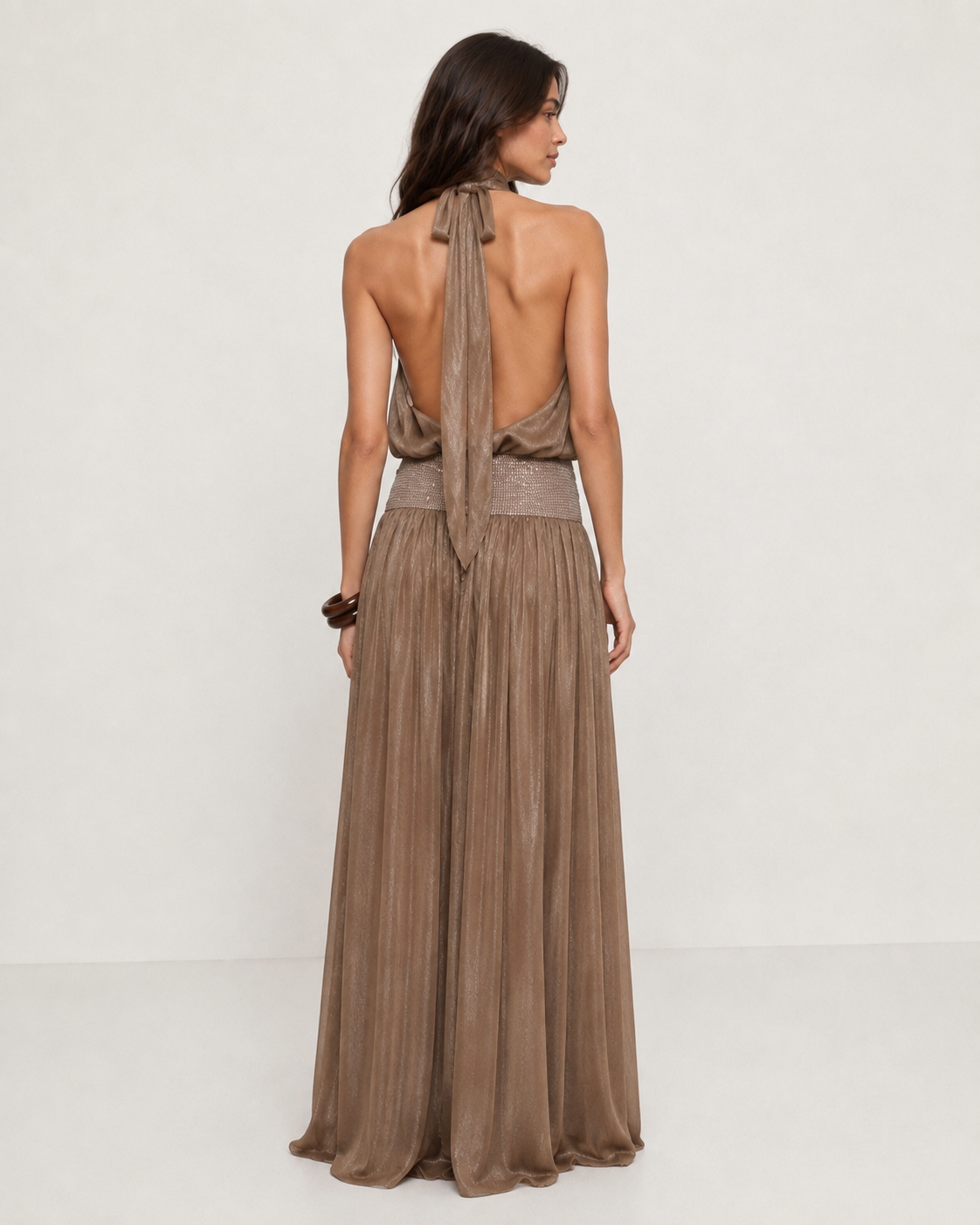 Luvéa | Elara Shimmer Halter Maxi Dress