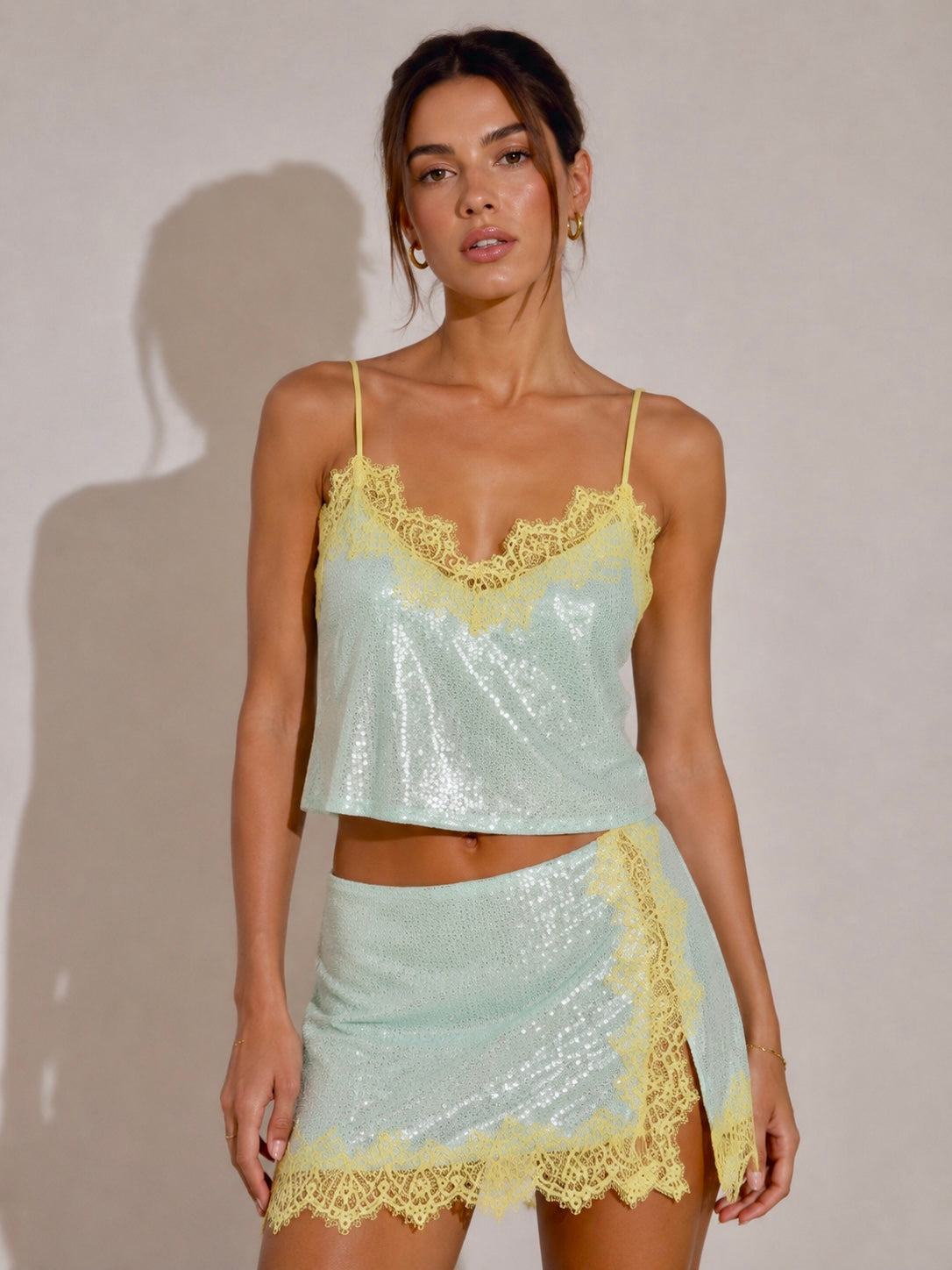 Isla Sequin Lace Set – Mint Glow