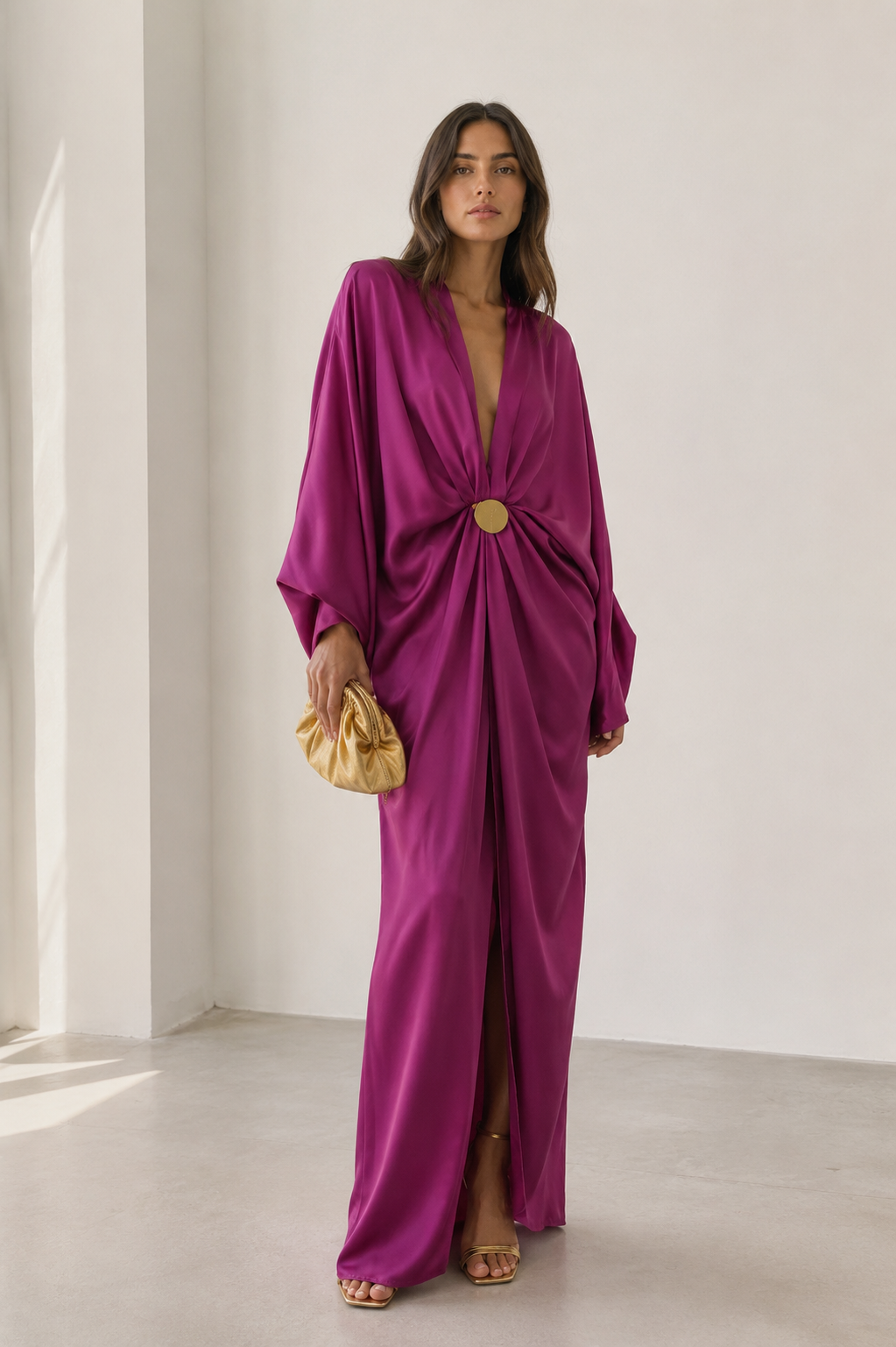 Solana Draped Satin Maxi Dress