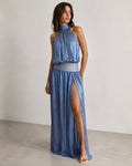 Luvéa | Elara Shimmer Halter Maxi Dress