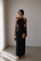 Aurelia Gold Ring Halter Maxi Dress – Chocolate Brown