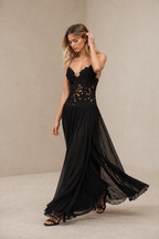 Noir Blossom Lace Evening Dress