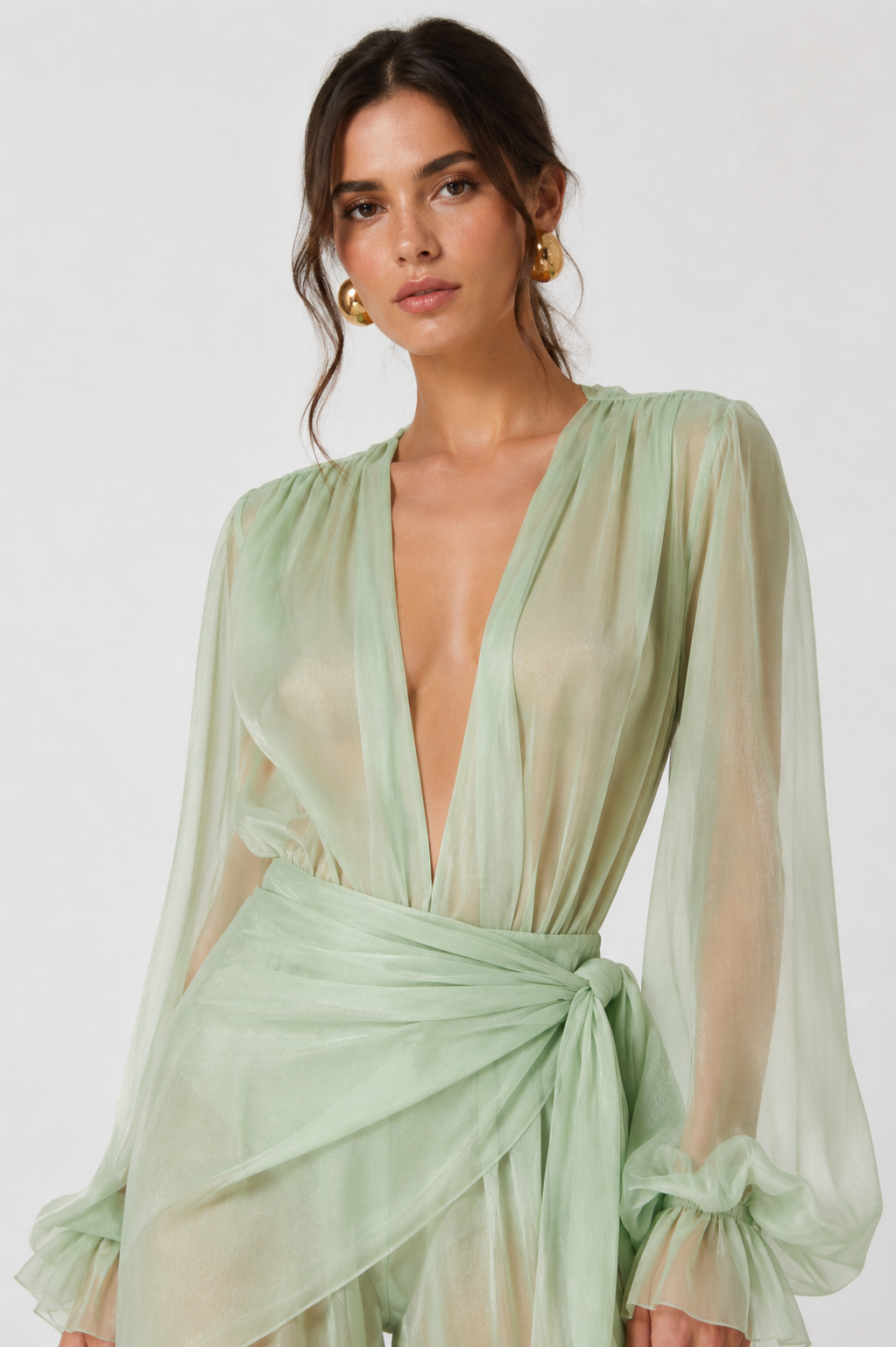 Celestine Sheer Draped Jumpsuit – Mint