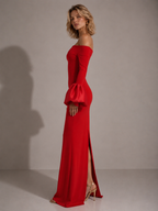 Rosalie Off-Shoulder Gown – Crimson