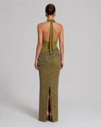 Amara Olive Sequin Halter Maxi dress