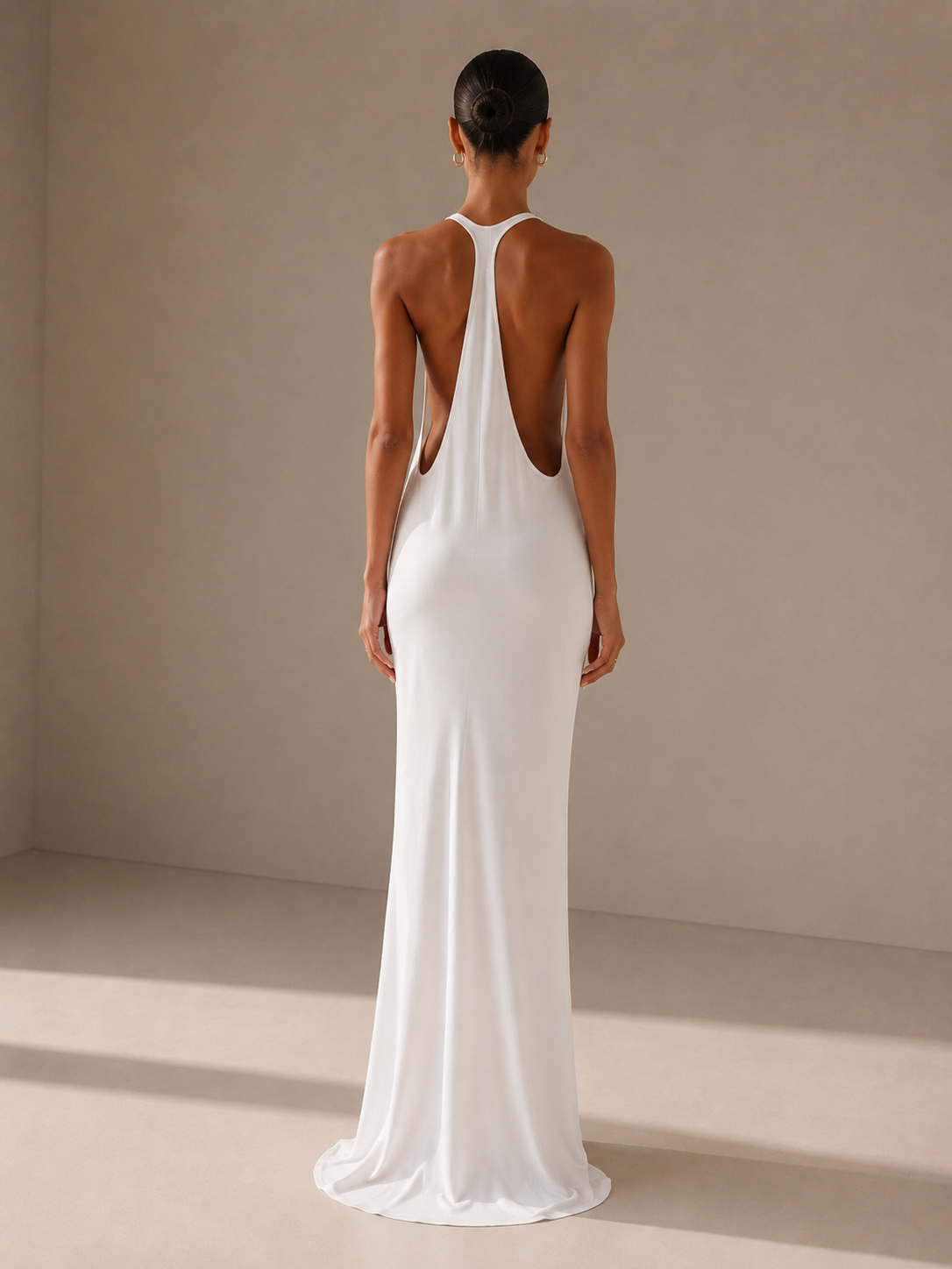 Isabella Open-Back Halter Maxi Dress.